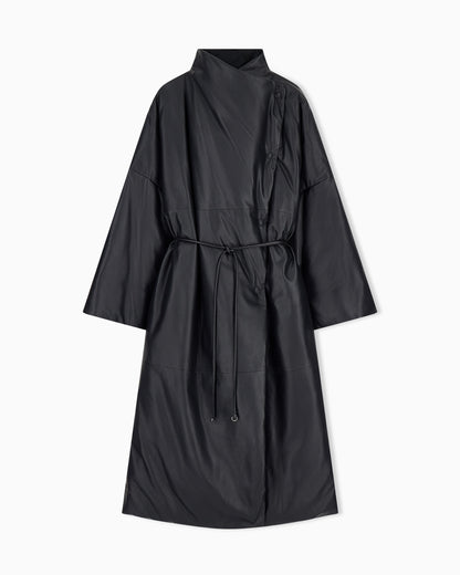 Emporio Armani reversible oversized long down jacket in lambskin nappa leather