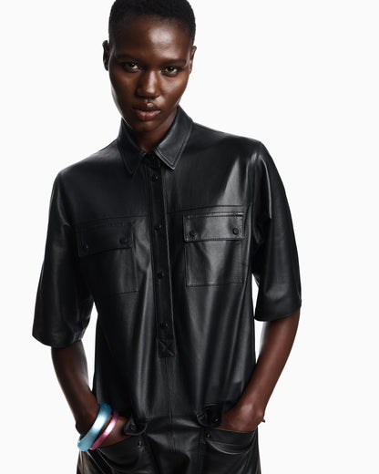 Emporio Armani Short-sleeved dress in nappa lambskin