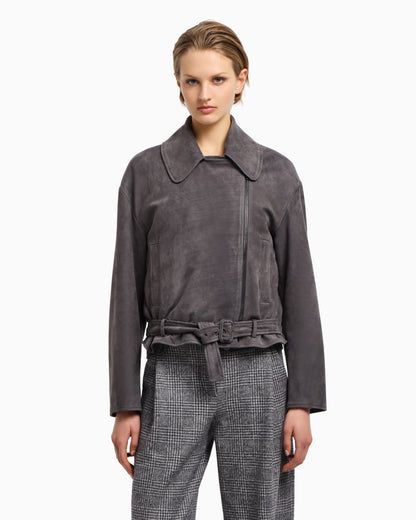 Emporio Armani Icon nubuck calf leather biker jacket