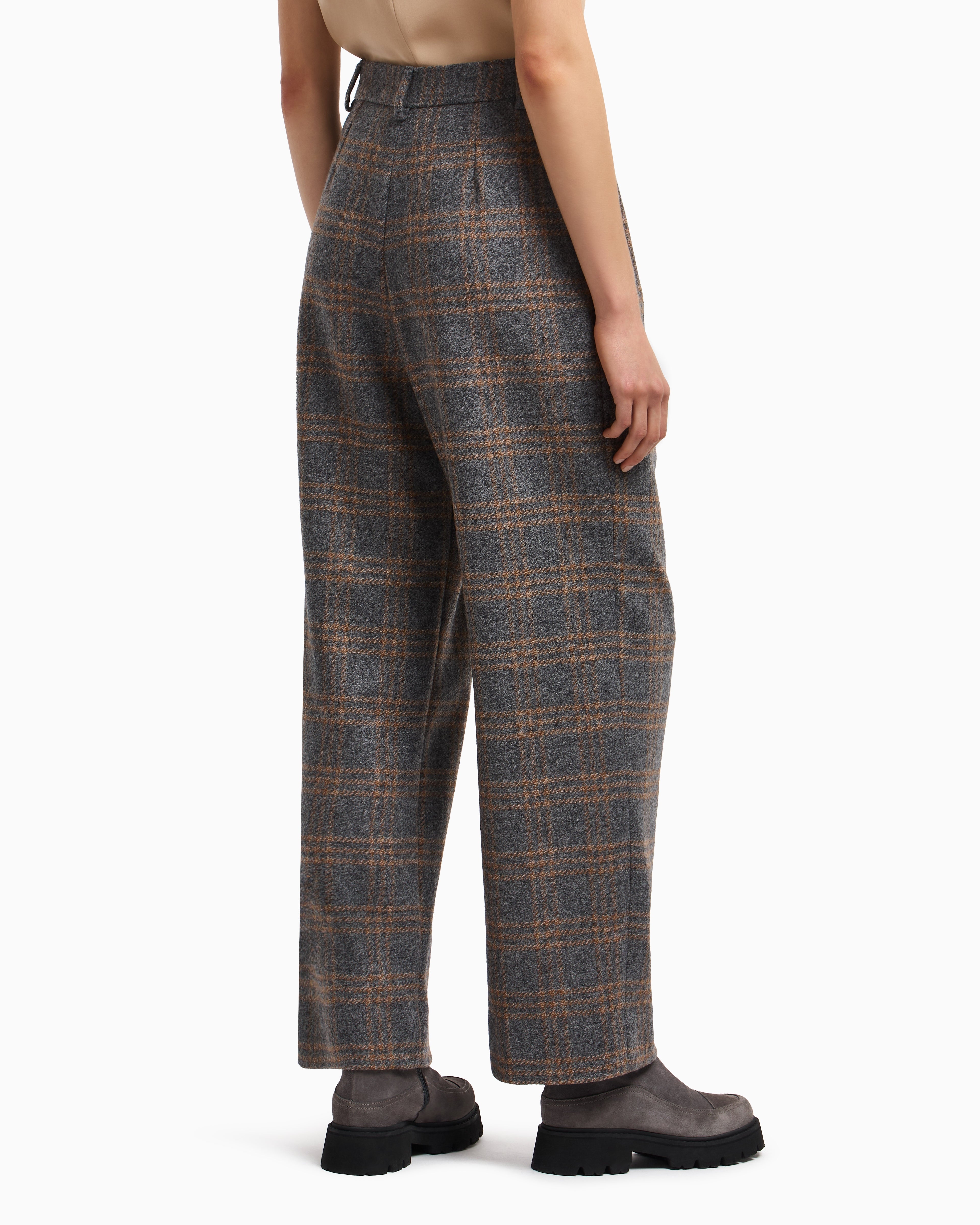 Emporio Armani Icon check-motif virgin-wool blend trousers with pleats