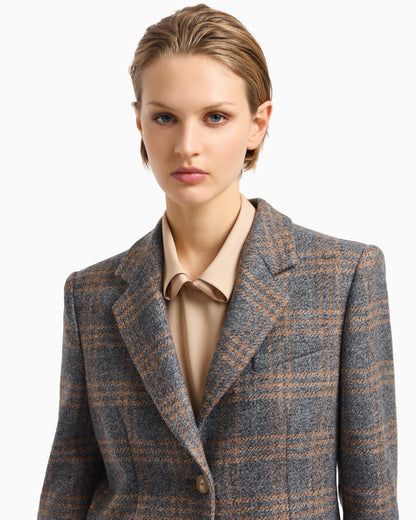 Emporio Armani Icon virgin-wool blend single-breasted blazer with check motif