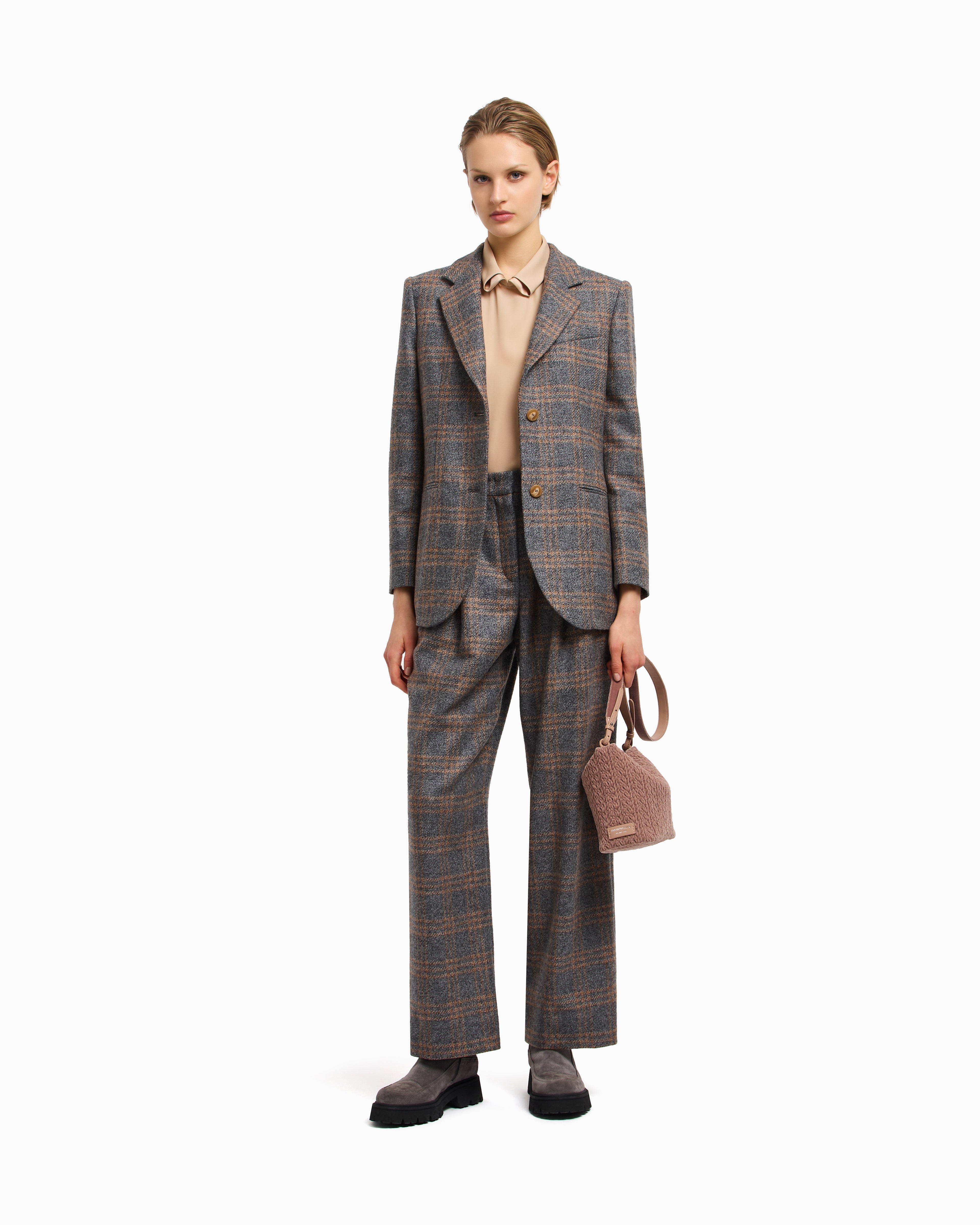 Emporio Armani Icon virgin-wool blend single-breasted blazer with check motif