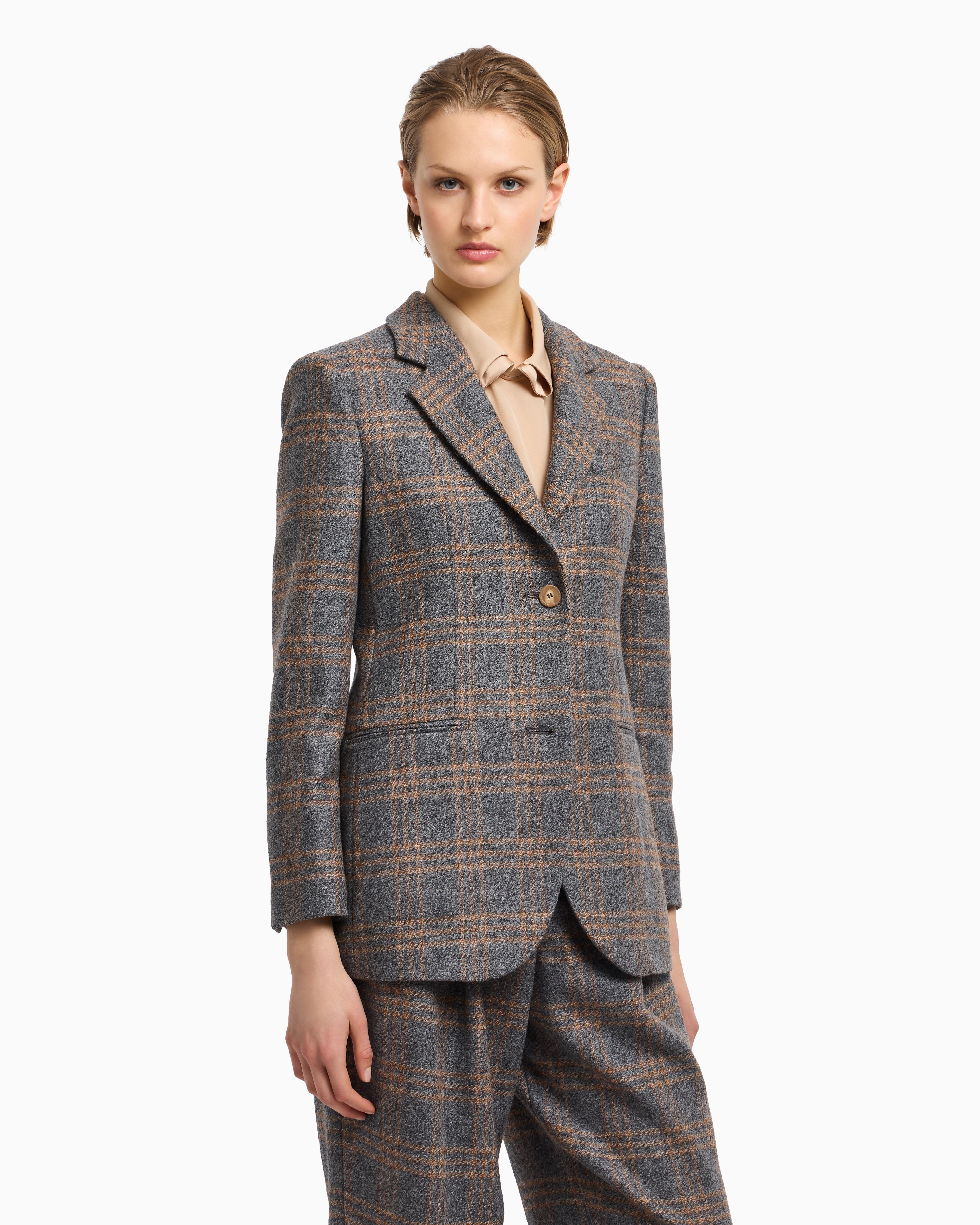 Emporio Armani Icon virgin-wool blend single-breasted blazer with check motif