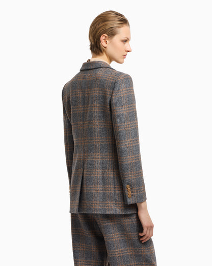 Emporio Armani Icon virgin-wool blend single-breasted blazer with check motif