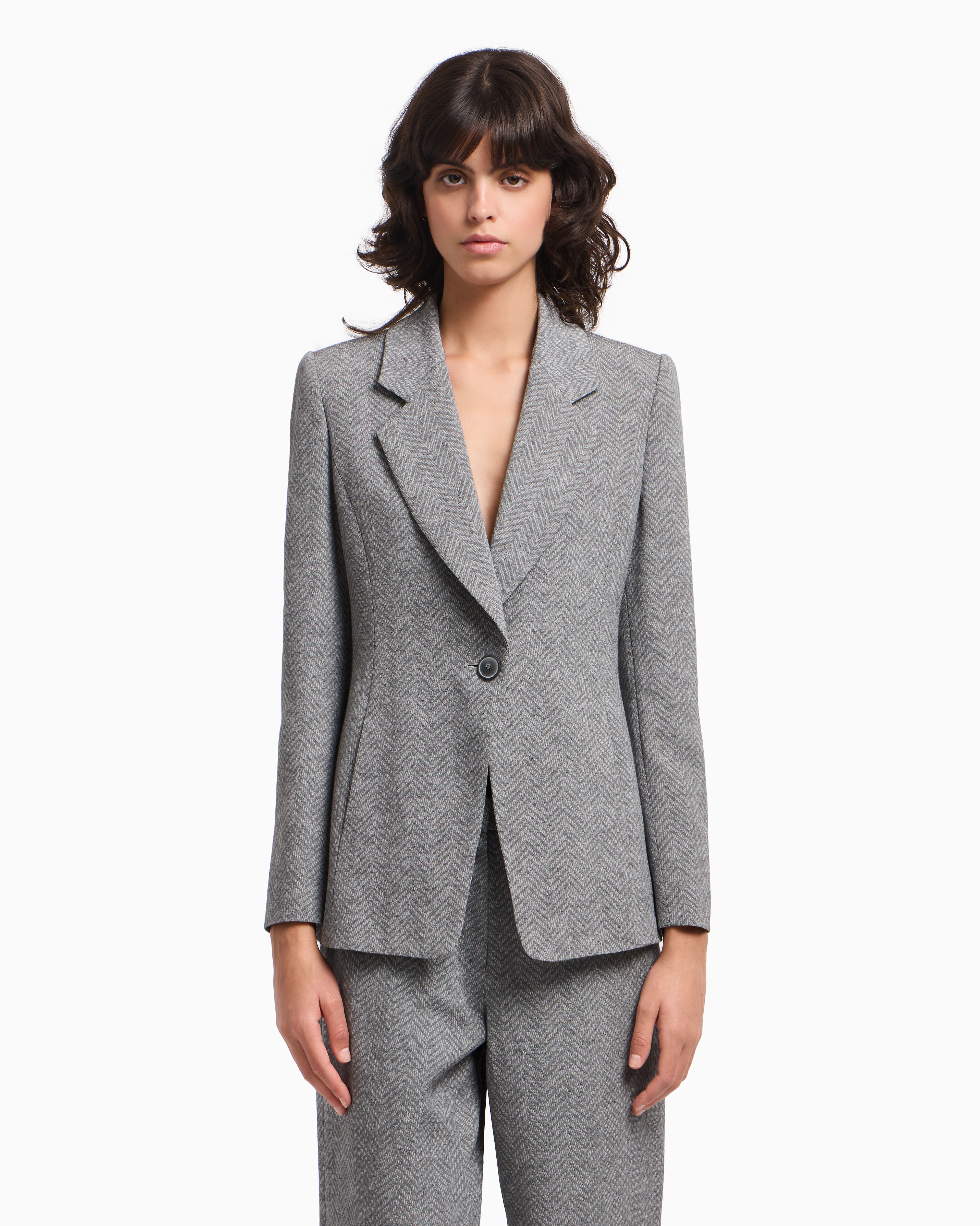 Emporio Armani Icon chevron viscose-blend single-breasted blazer