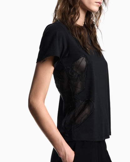 Emporio Armani ASV Supima jersey T-shirt with tulle inserts