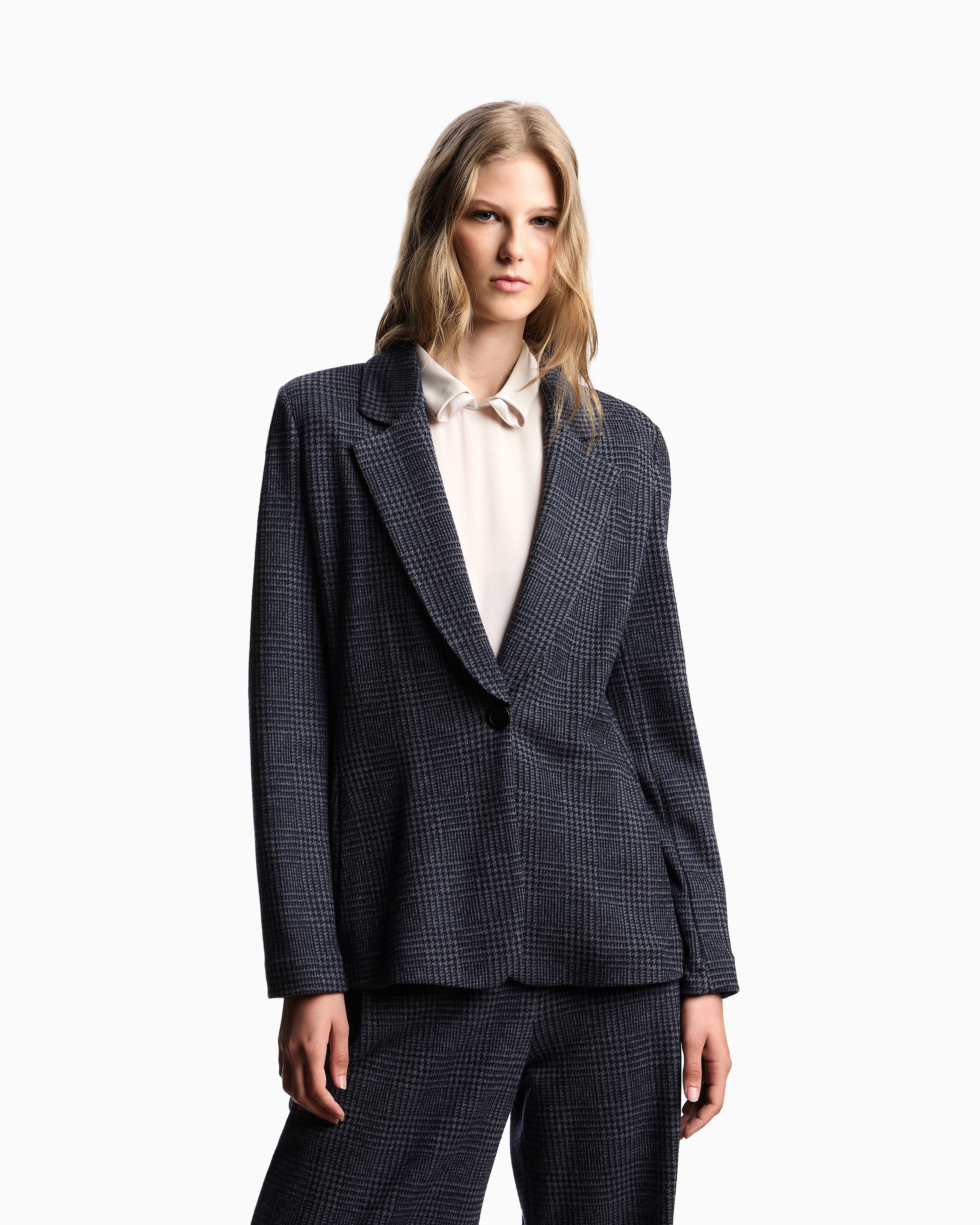 Emporio Armani Icon Prince of Wales check compact knit jersey single-breasted blazer