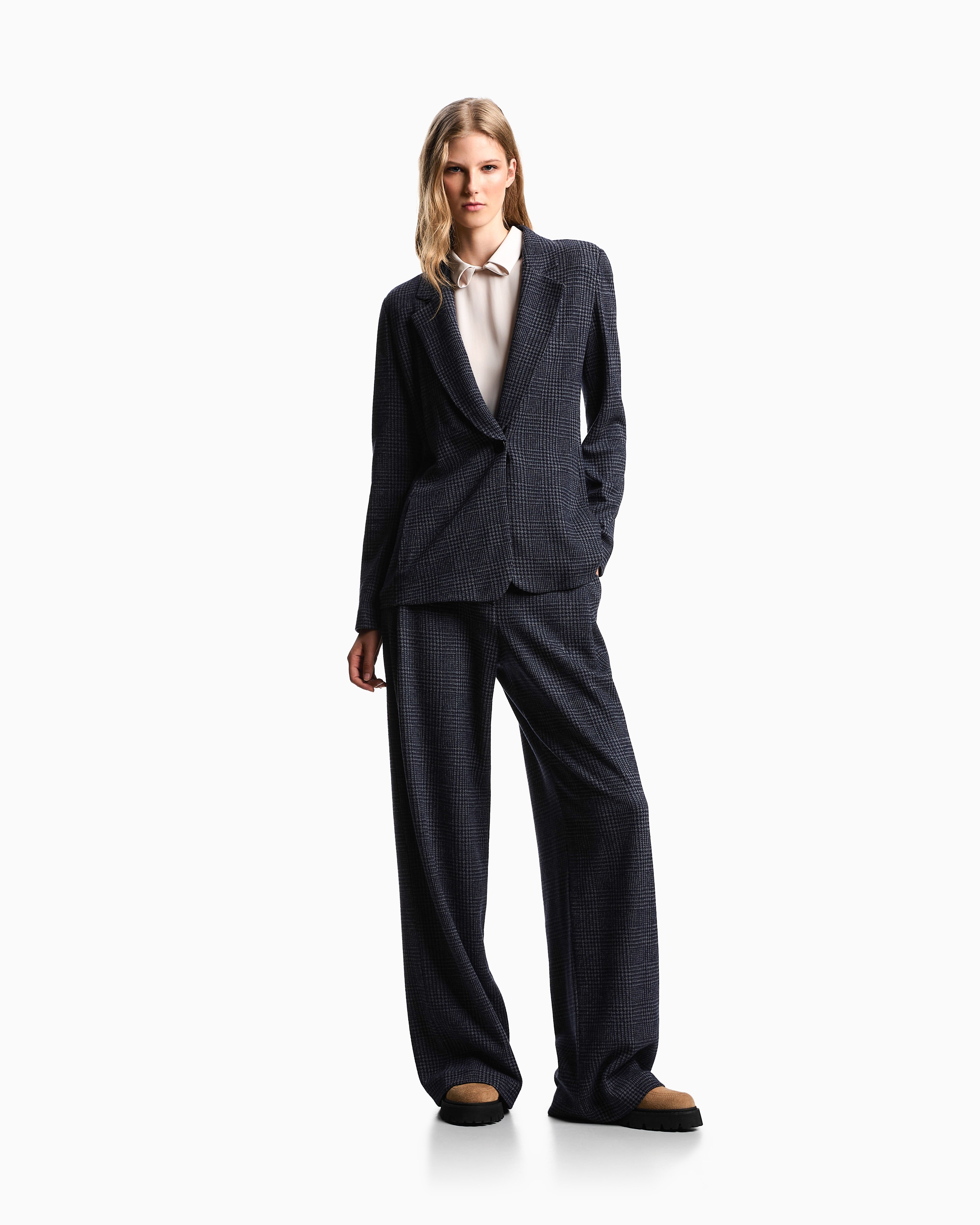 Emporio Armani ASV Icon Prince of Wales check compact jersey-knit trousers with pleats