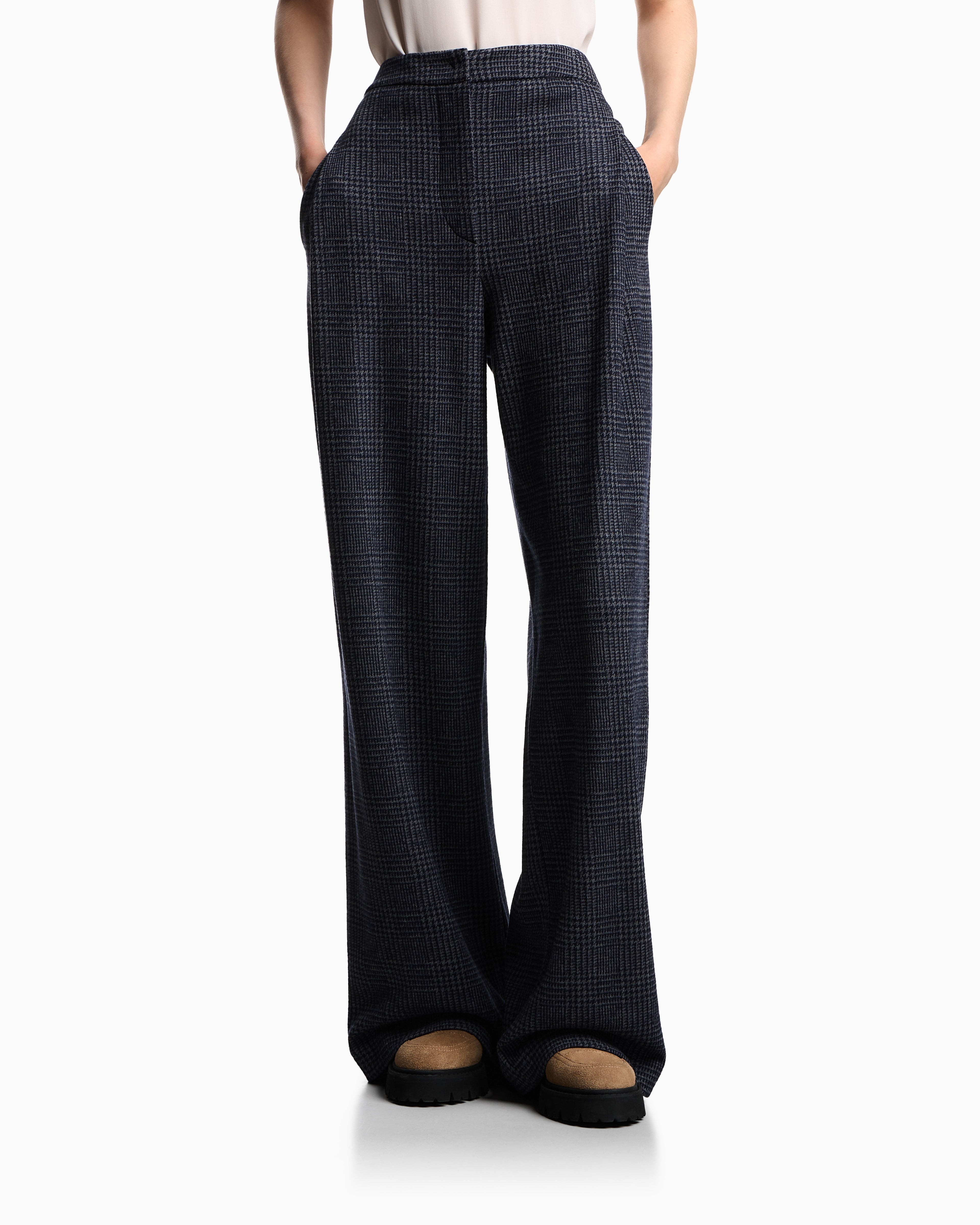 Emporio Armani ASV Icon Prince of Wales check compact jersey-knit trousers with pleats