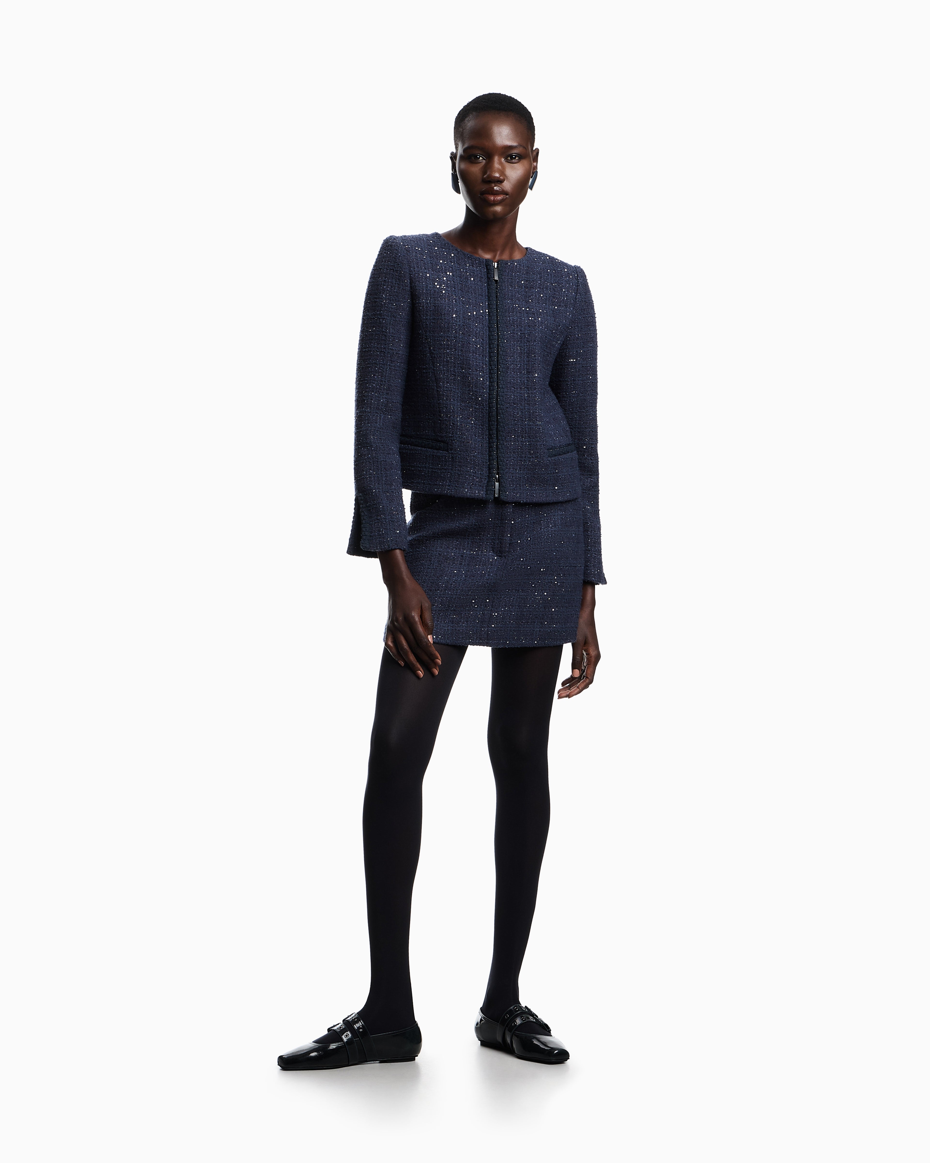 Emporio Armani Lurex tweed mini skirt with micro sequins