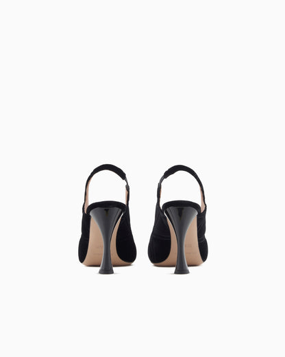 Emporio Armani Embossed Motif Velvet Slingback Court Shoes Black