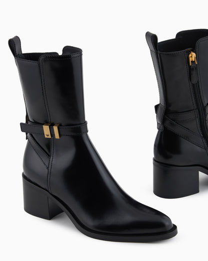 Emporio Armani Brushed Leather Ankle Boots With Strap Black