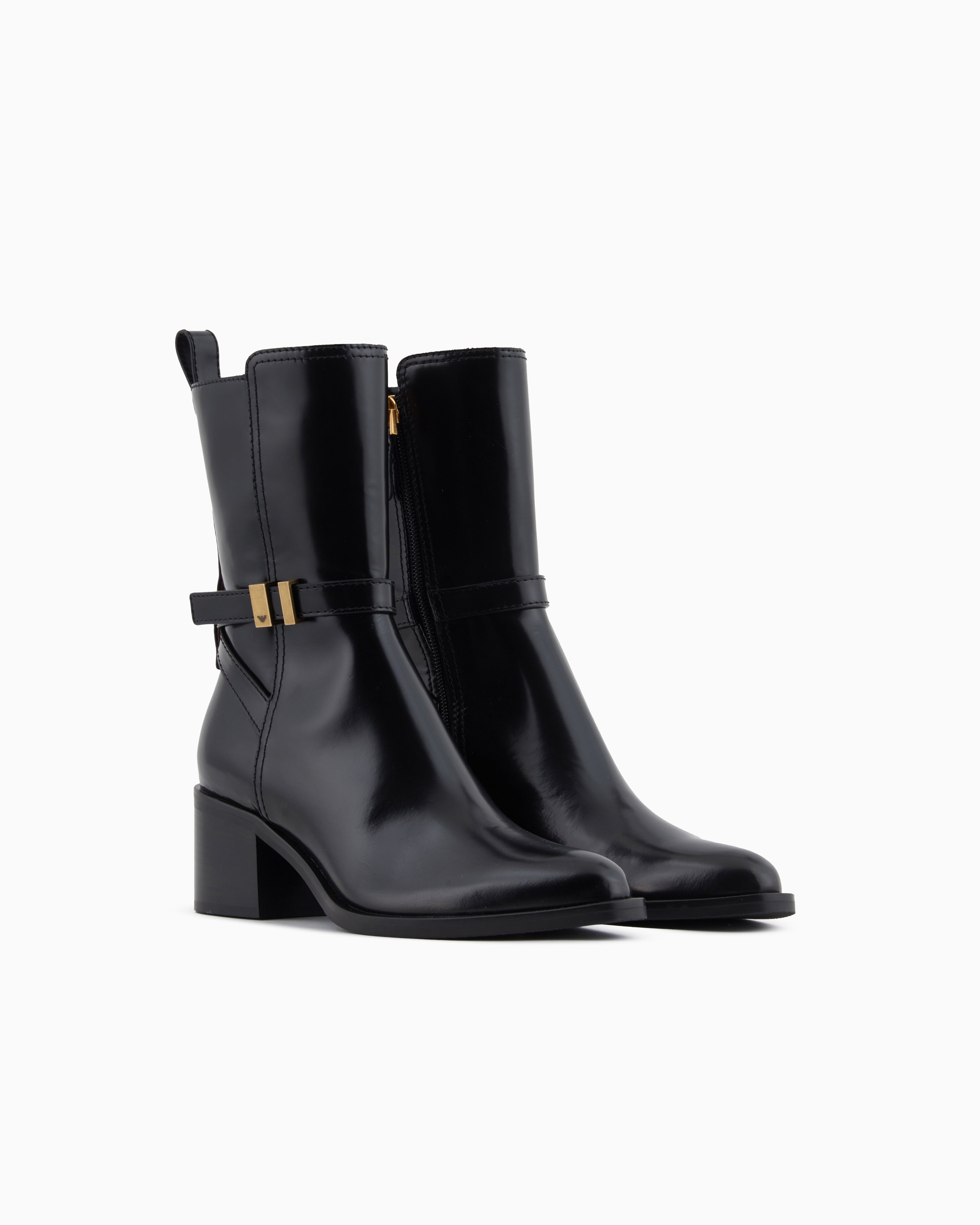 Emporio Armani Brushed Leather Ankle Boots With Strap Black