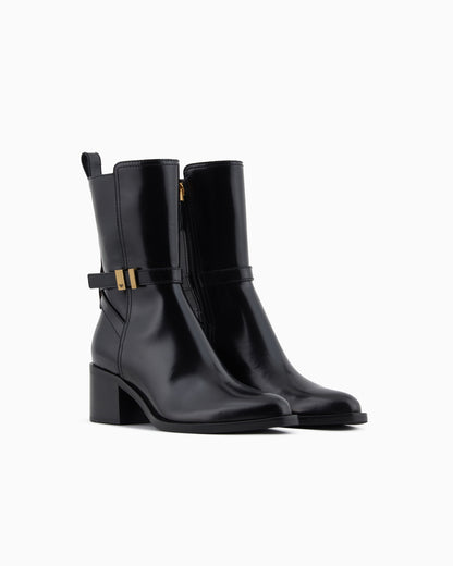 Emporio Armani Brushed Leather Ankle Boots With Strap Black