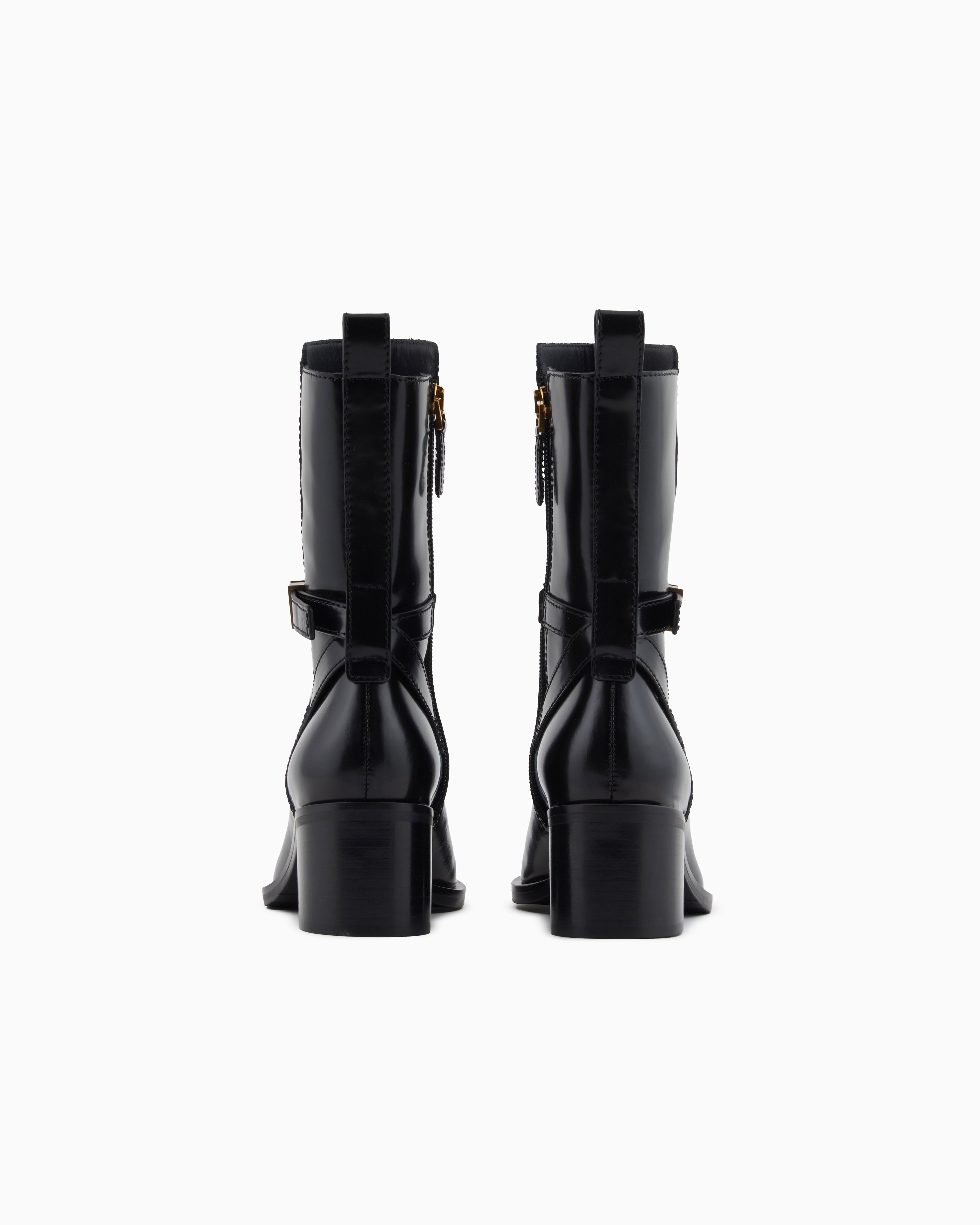 Emporio Armani Brushed Leather Ankle Boots With Strap Black
