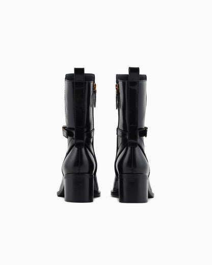 Emporio Armani Brushed Leather Ankle Boots With Strap Black