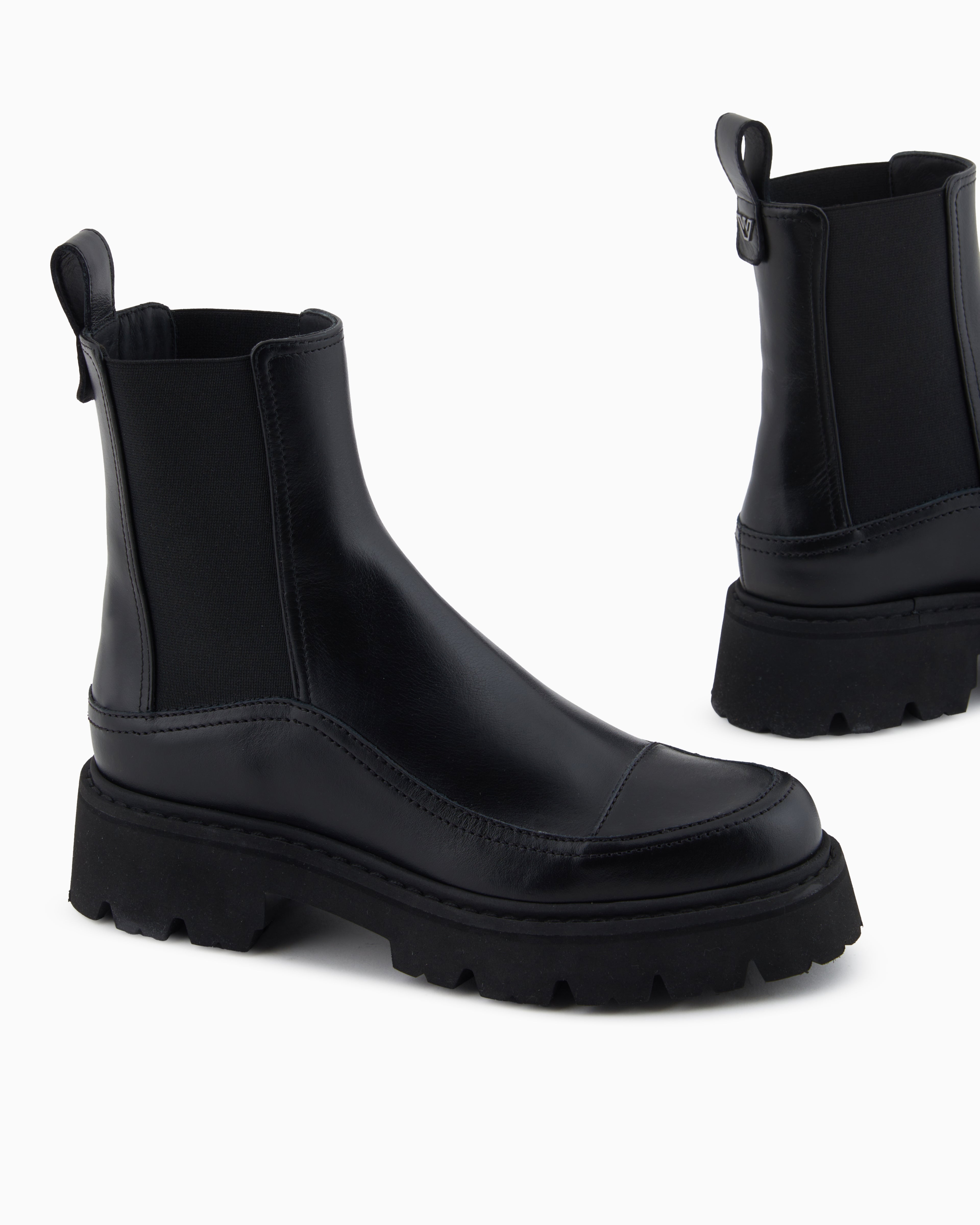 Emporio Armani Leather Beatle Boots Black