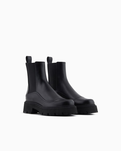 Emporio Armani Leather Beatle Boots Black