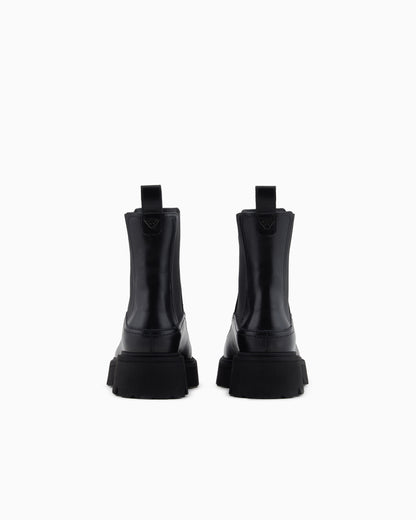 Emporio Armani Leather Beatle Boots Black