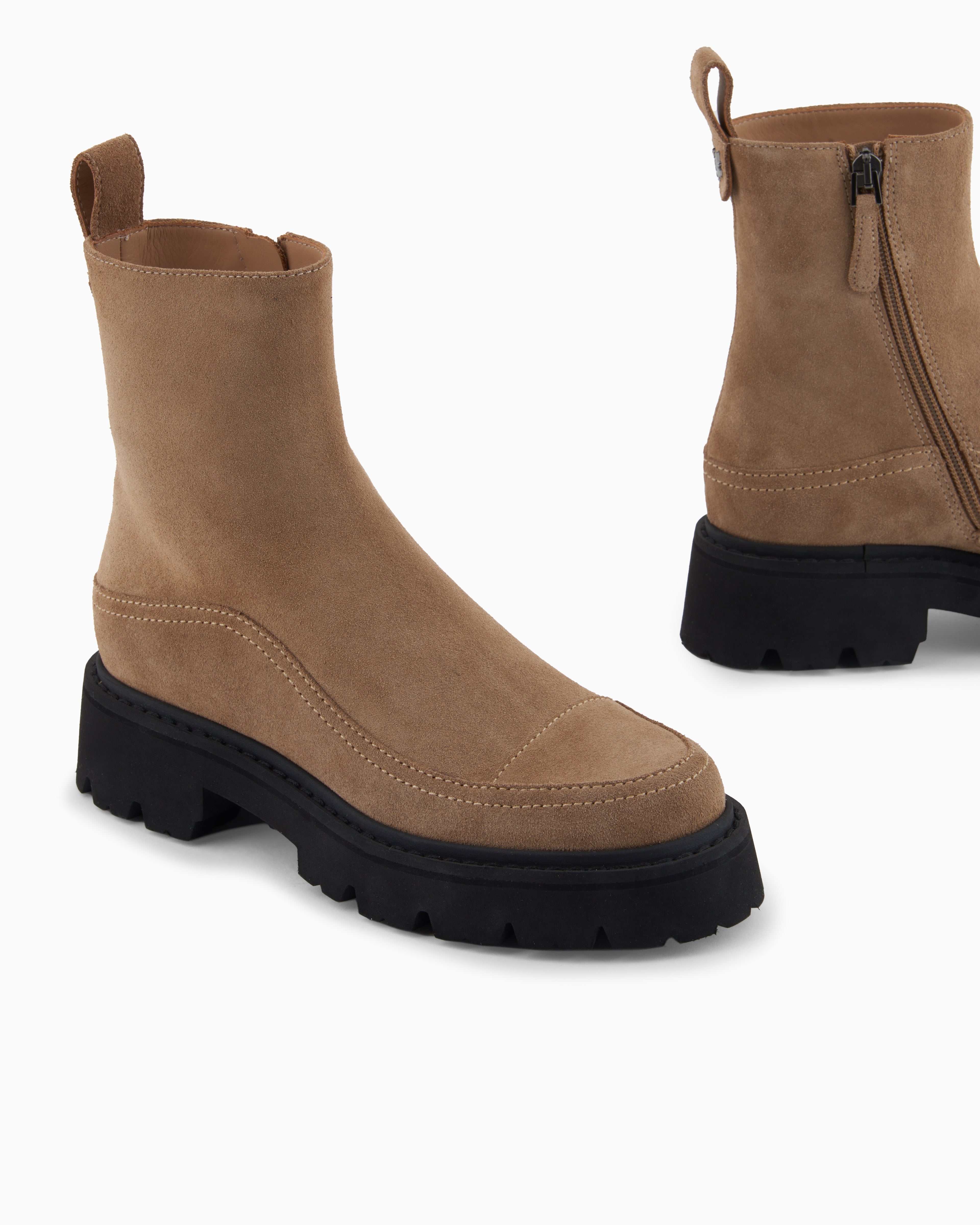 Emporio Armani Icon Suede Ankle Boots Camel