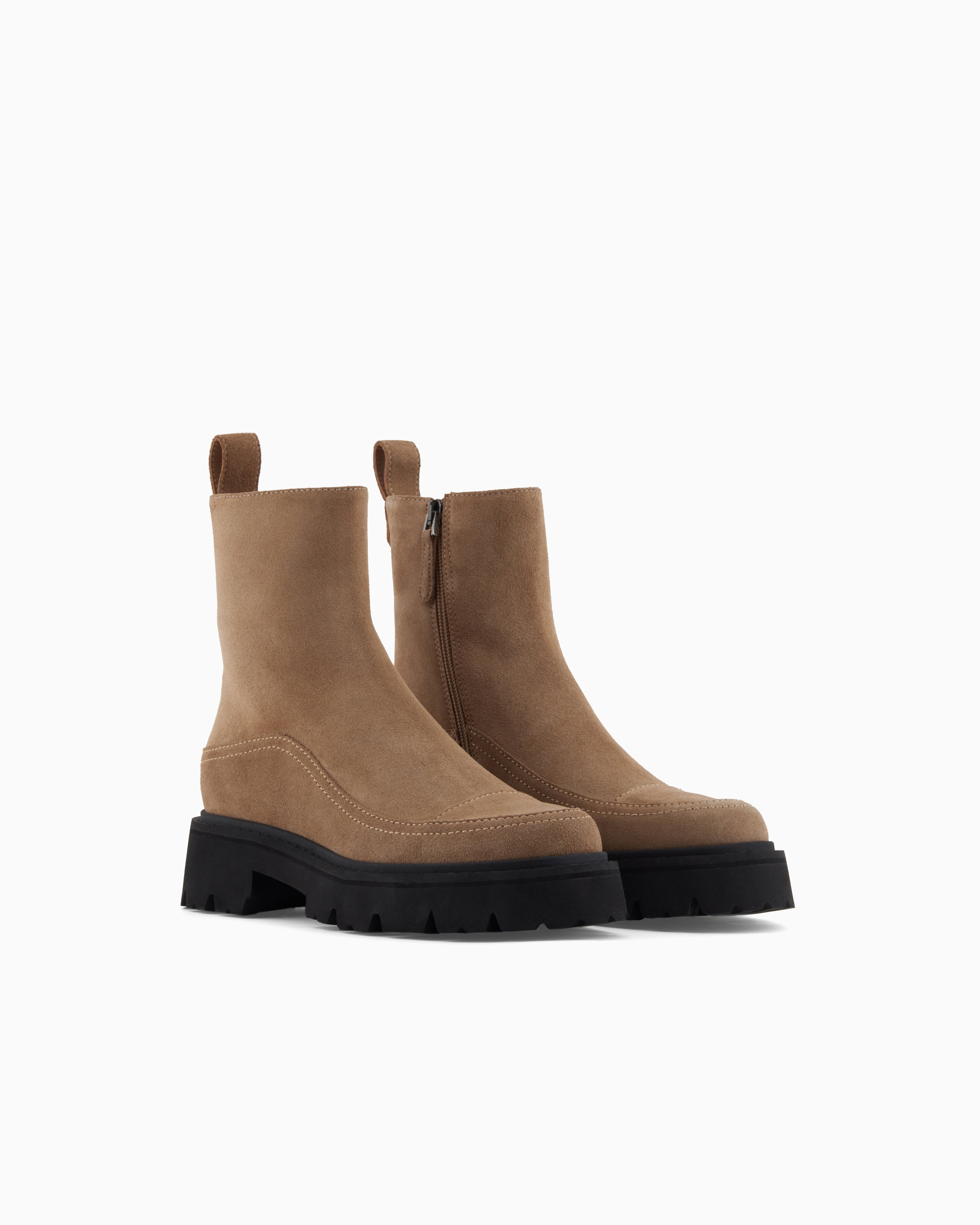 Emporio Armani Icon Suede Ankle Boots Camel