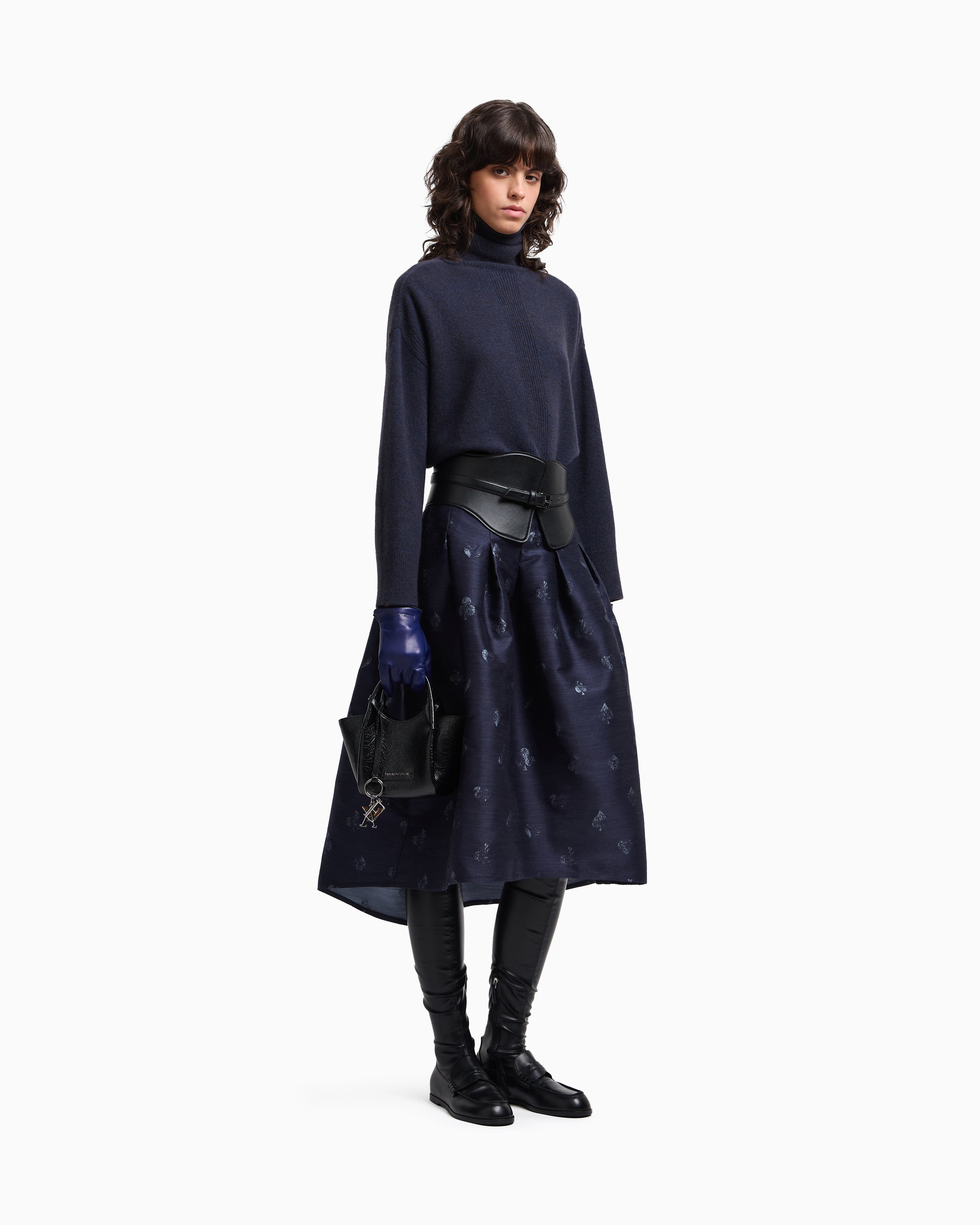 Emporio Armani Jeu de Cartes motif wool-blend jacquard skirt with godet pleats