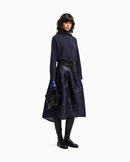 Emporio Armani Jeu de Cartes motif wool-blend jacquard skirt with godet pleats