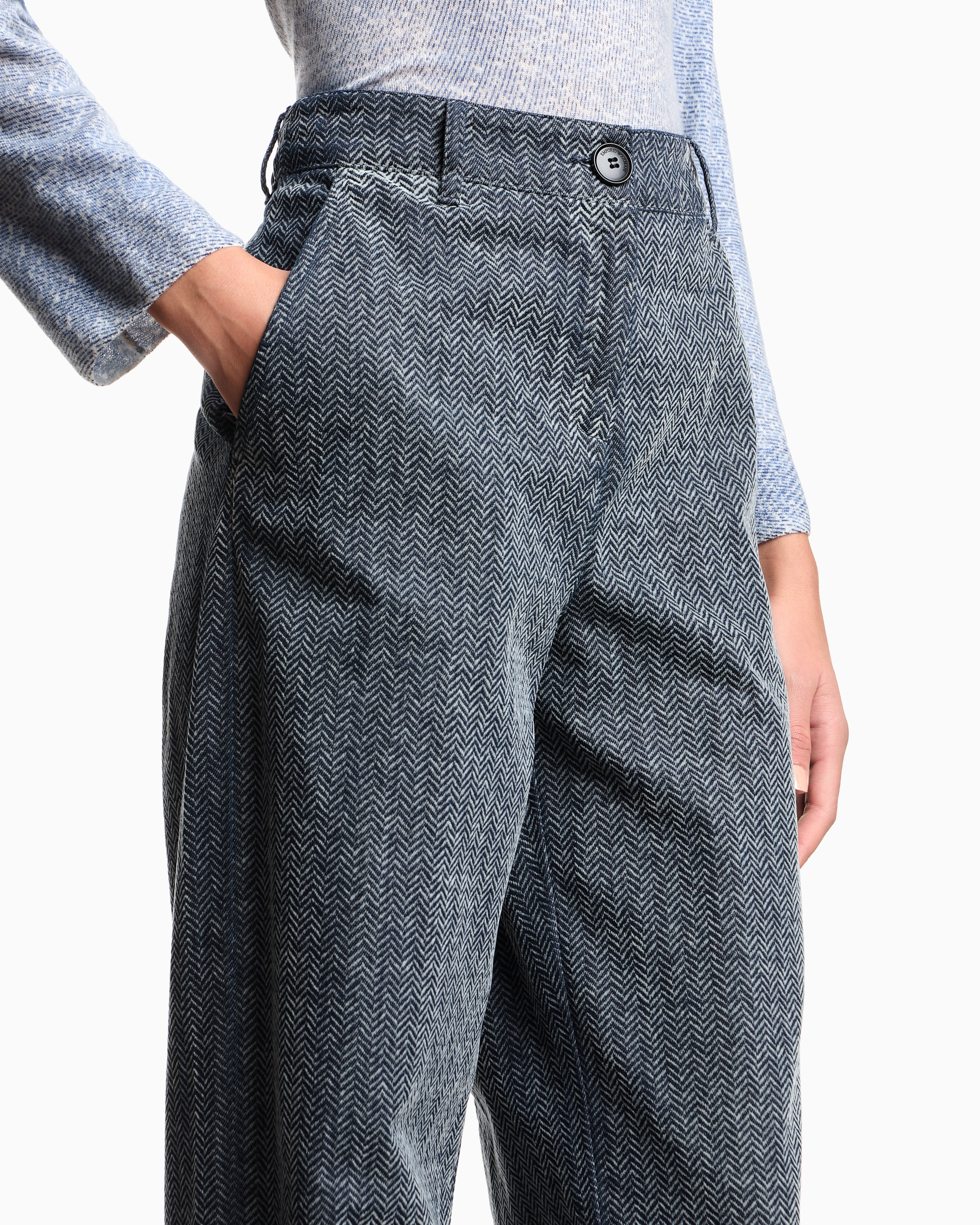 Emporio Armani Flocked denim trousers with all-over chevron motif