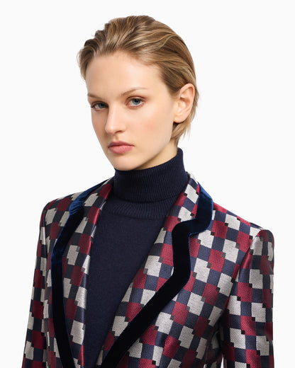 Emporio Armani Geometric jacquard blazer with velvet details