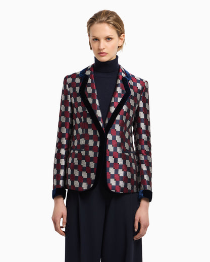 Emporio Armani Geometric jacquard blazer with velvet details