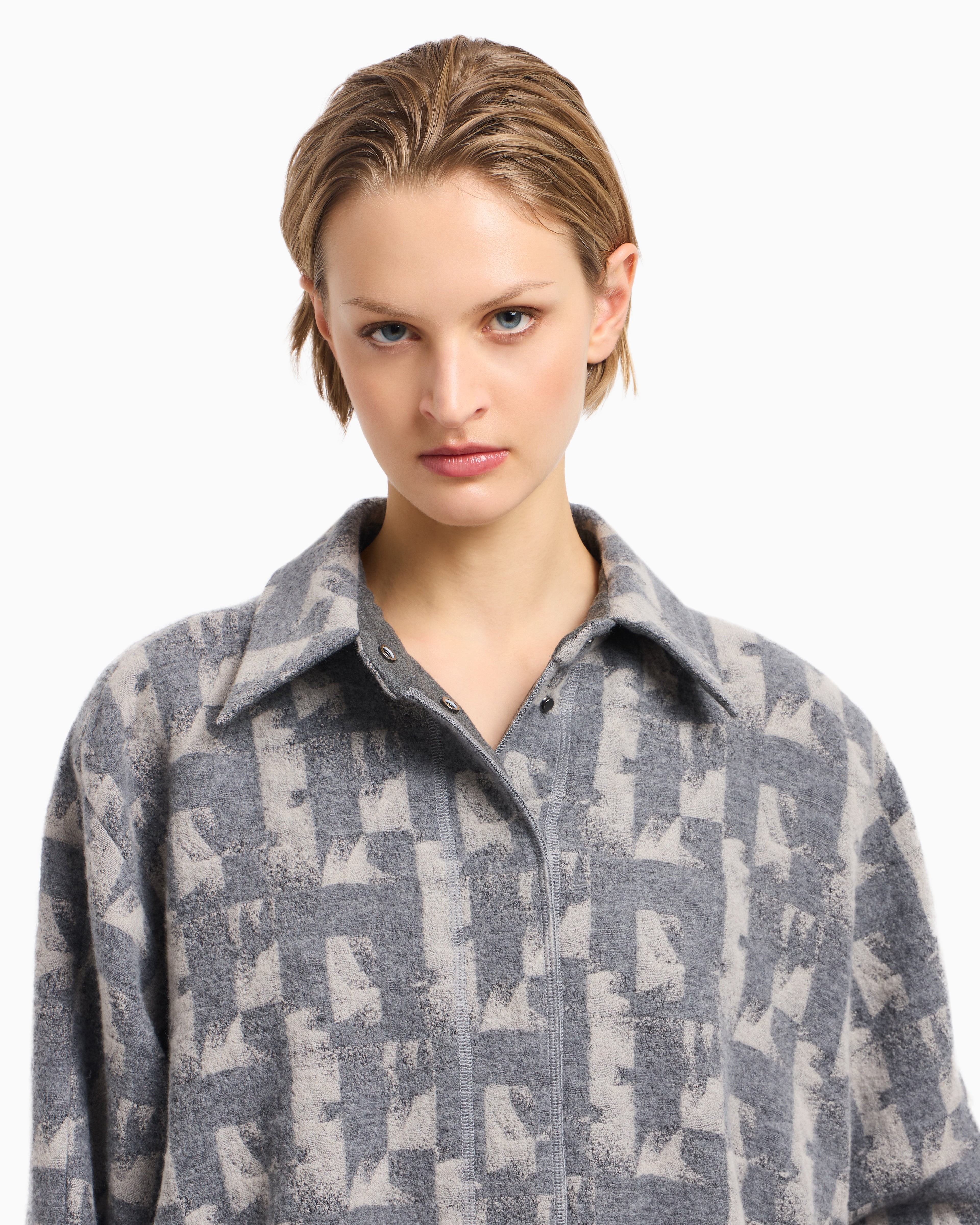 Emporio Armani Jacquard wool-blend blouson with an irregular geometric motif