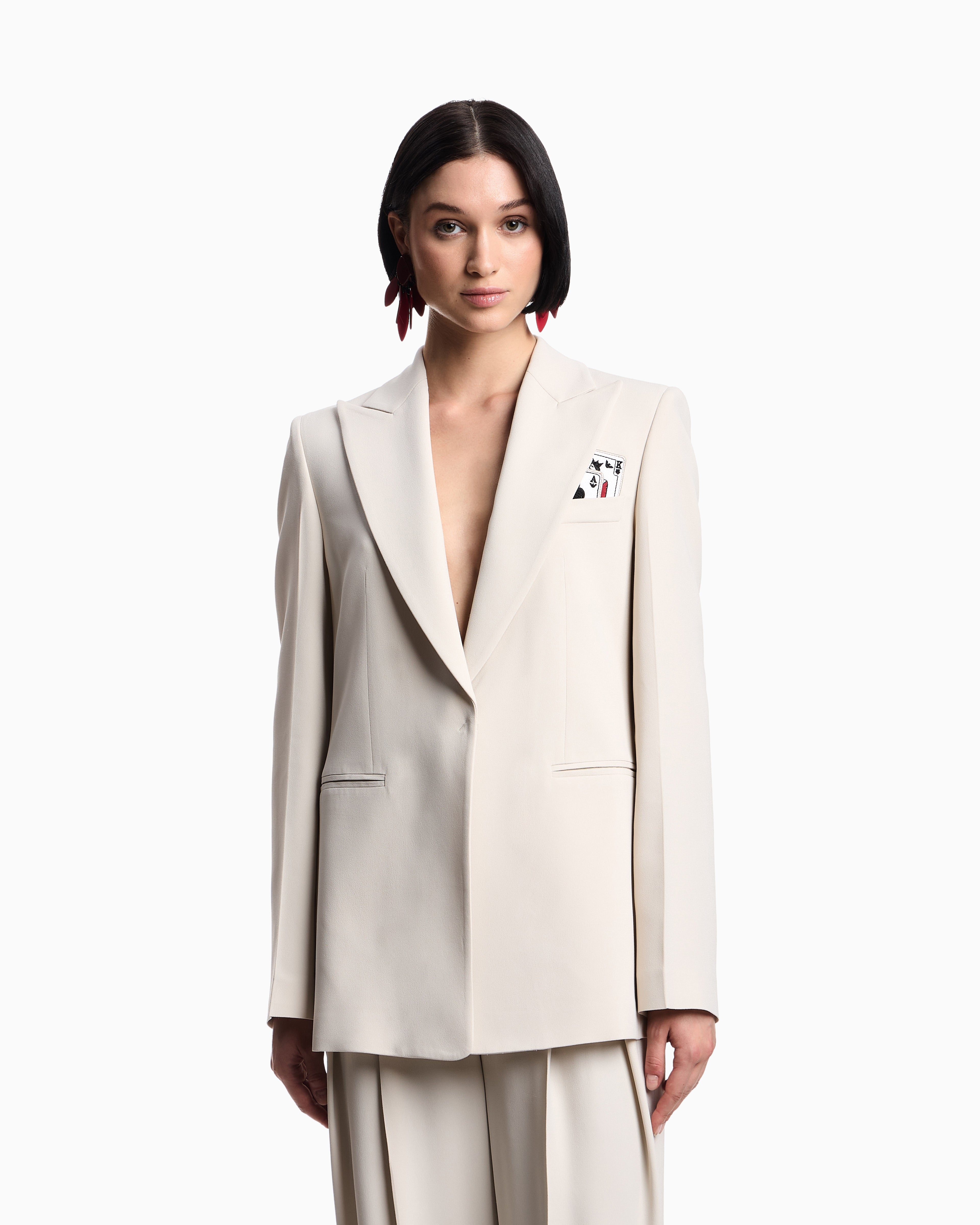 Emporio Armani Single-breasted blazer in envers satin with Jeu de Cartes detail