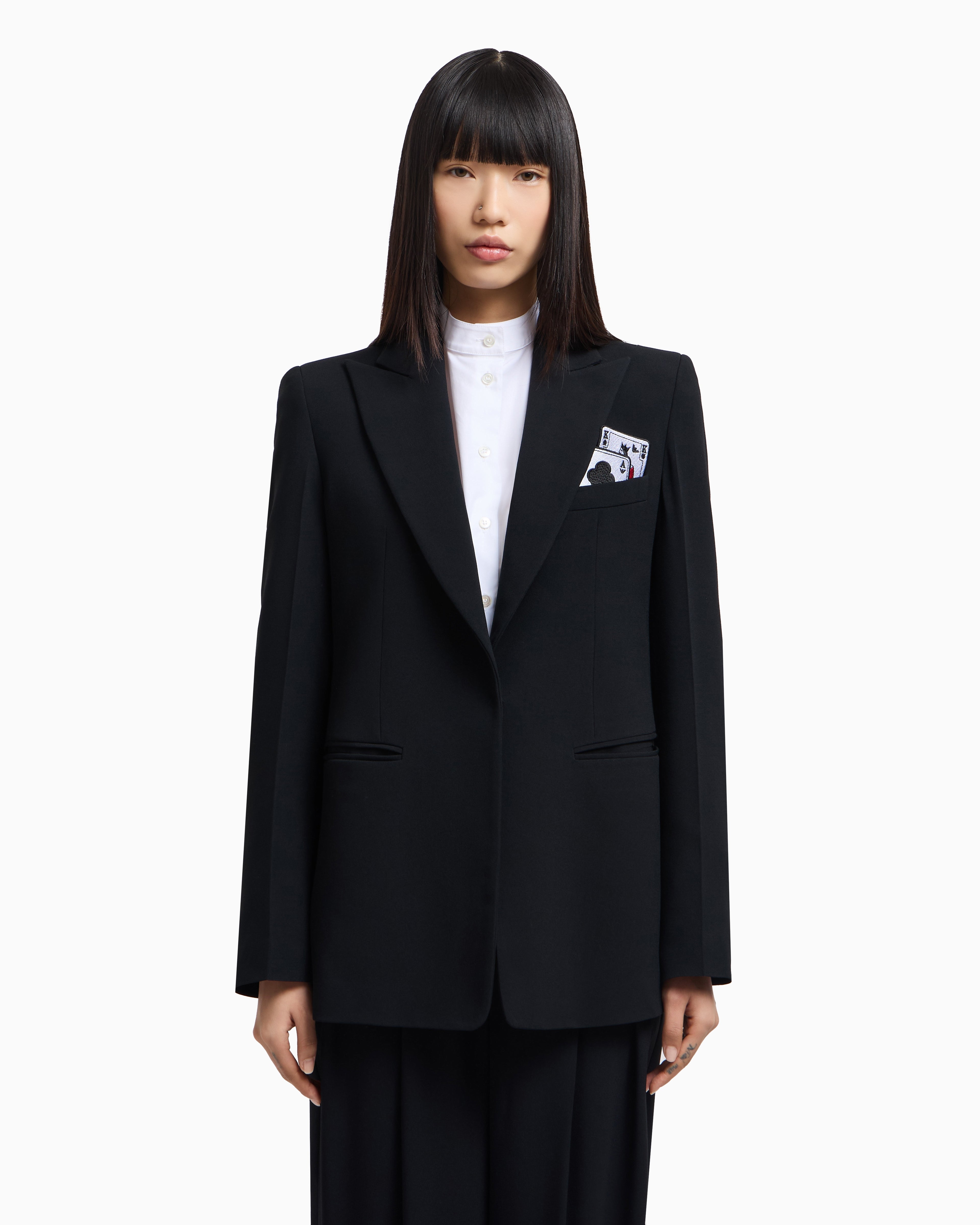 Emporio Armani Single-breasted blazer in envers satin with Jeu de Cartes detail