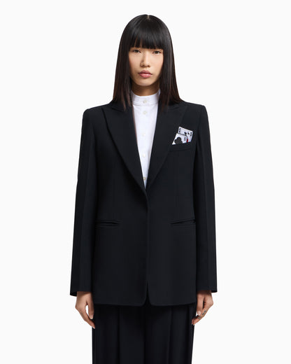 Emporio Armani Single-breasted blazer in envers satin with Jeu de Cartes detail