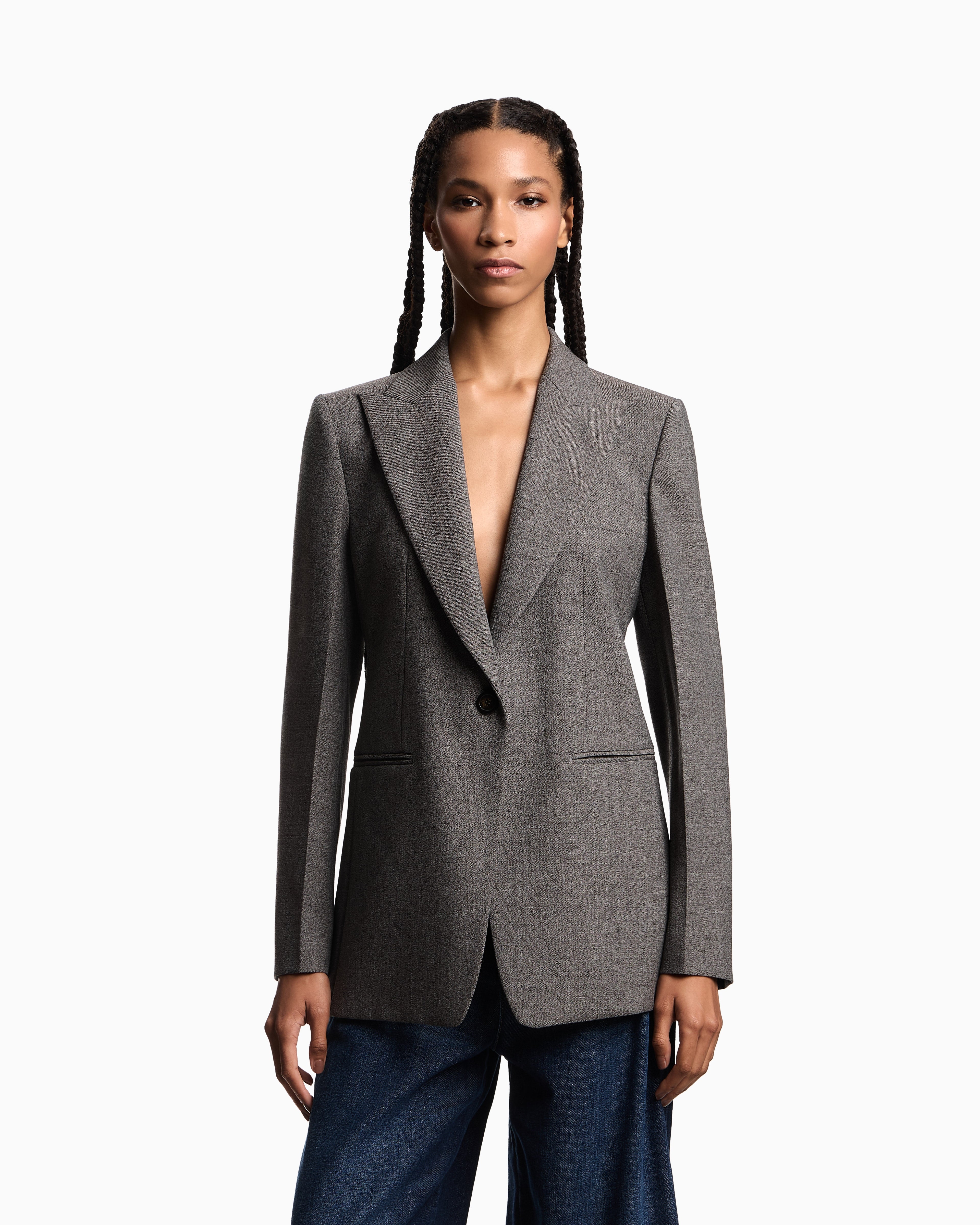 Emporio Armani Single-breasted blazer in mouliné wool crêpe