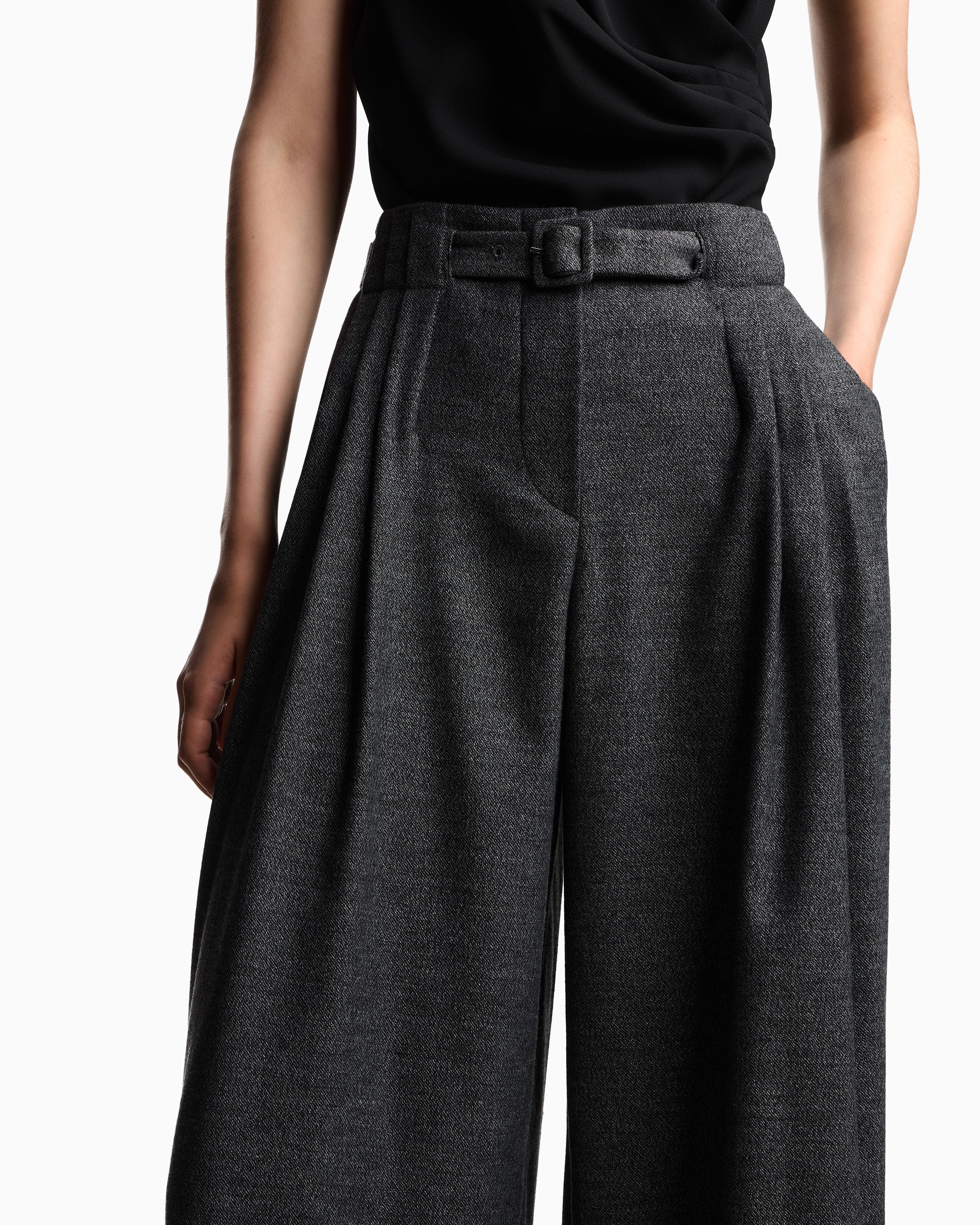 Emporio Armani Trousers with darts and a belt in a mouliné flannel