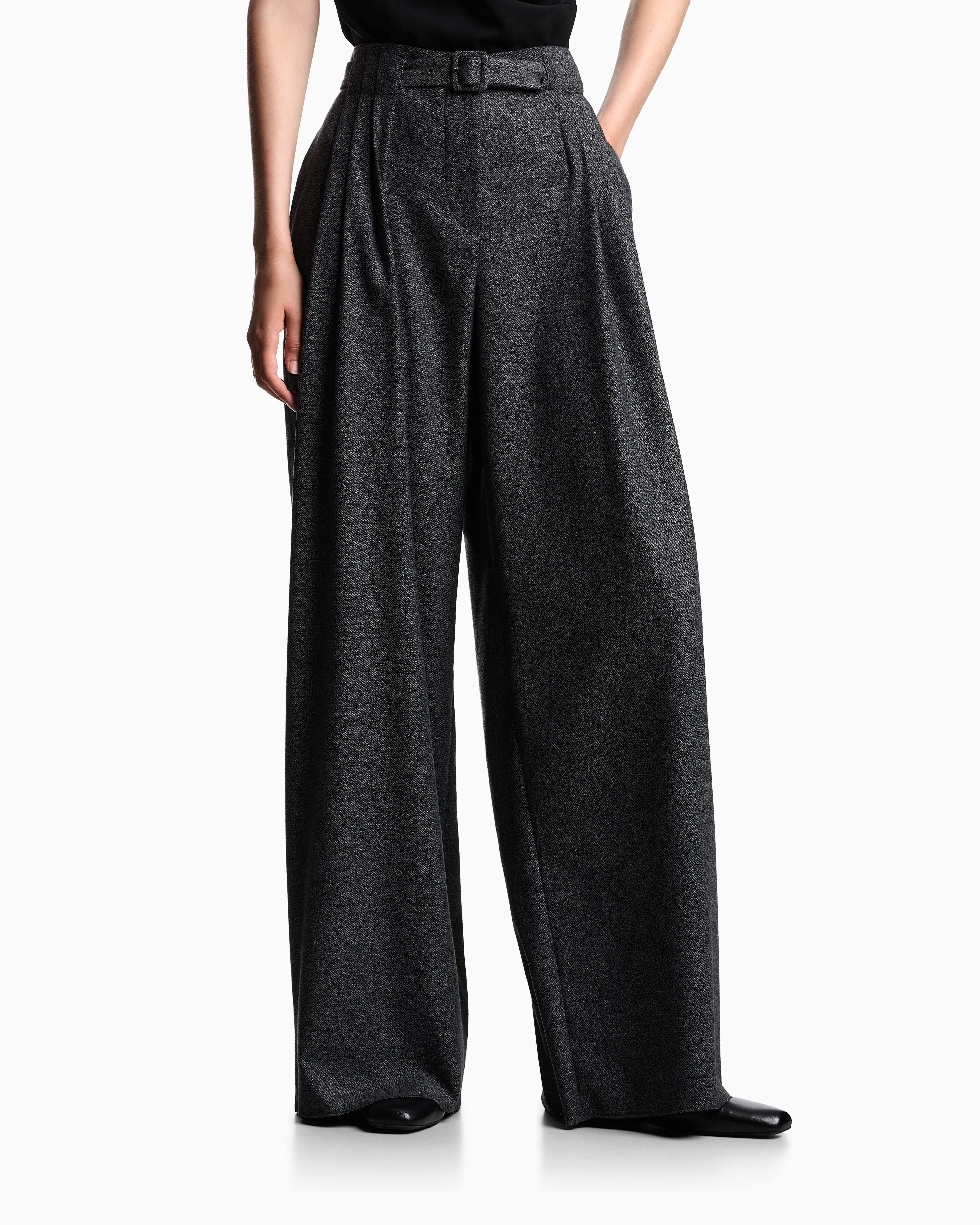 Emporio Armani Trousers with darts and a belt in a mouliné flannel