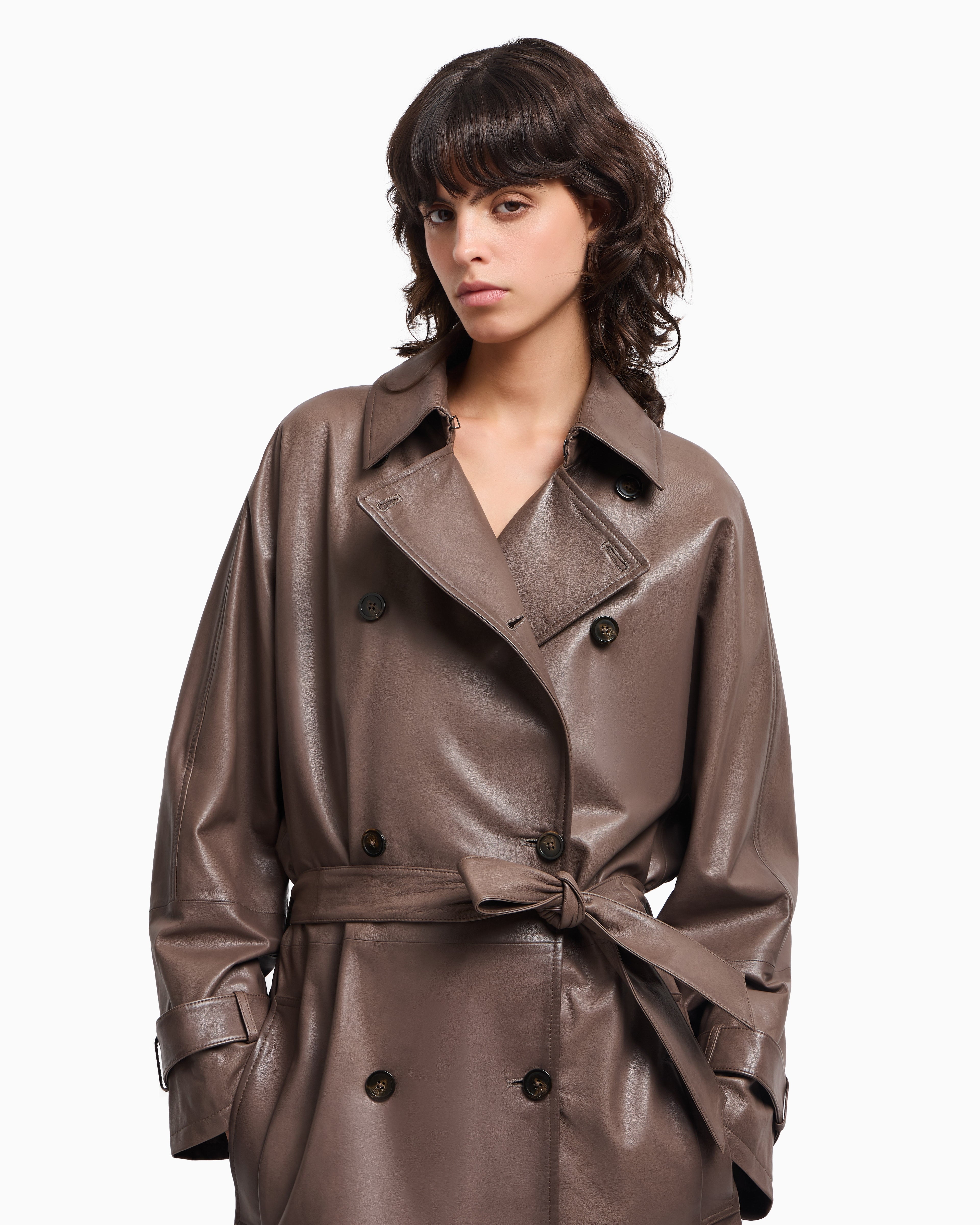 Emporio Armani Nappa-lambskin, double-breasted trench coat with belt