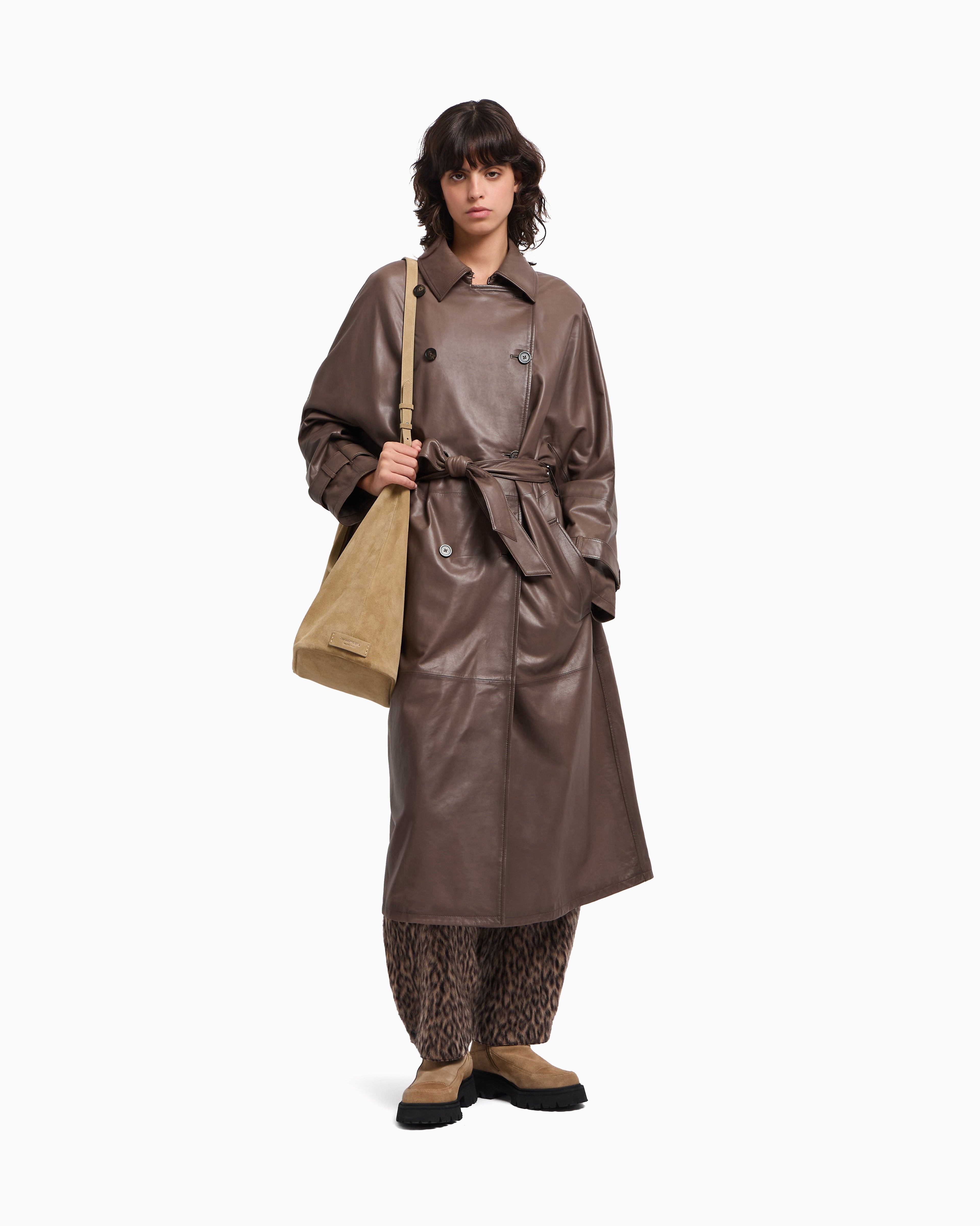 Emporio Armani Nappa-lambskin, double-breasted trench coat with belt