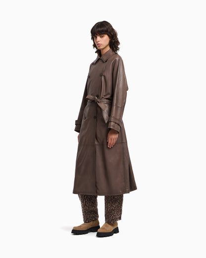 Emporio Armani Nappa-lambskin, double-breasted trench coat with belt