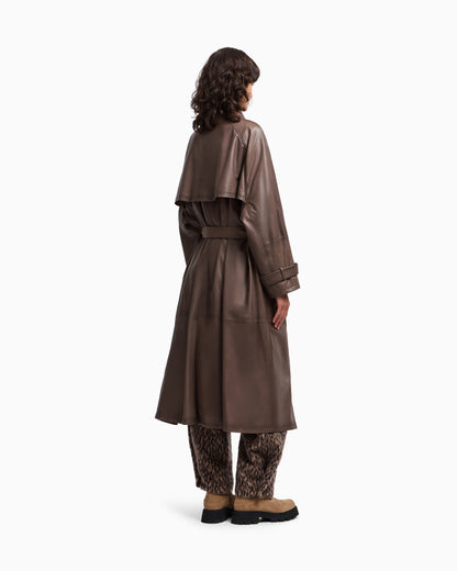 Emporio Armani Nappa-lambskin, double-breasted trench coat with belt