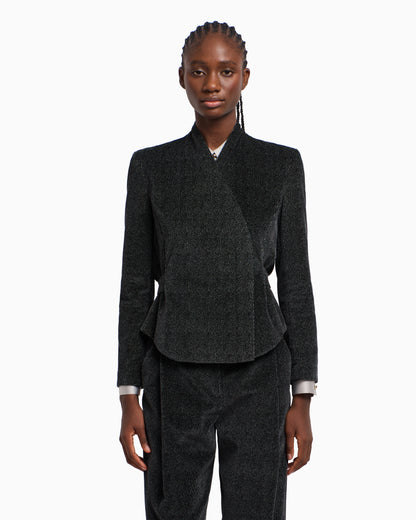 Emporio Armani Cavalry-effect printed velvet jacket with off-centre fastening