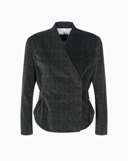 Emporio Armani Cavalry-effect printed velvet jacket with off-centre fastening