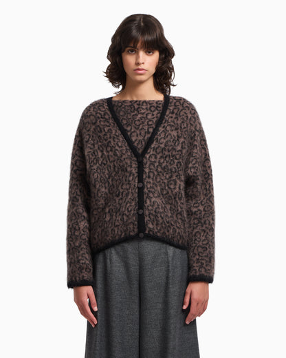 Emporio Armani V-neck cardigan in jacquard wool-mohair blend with an all-over pattern