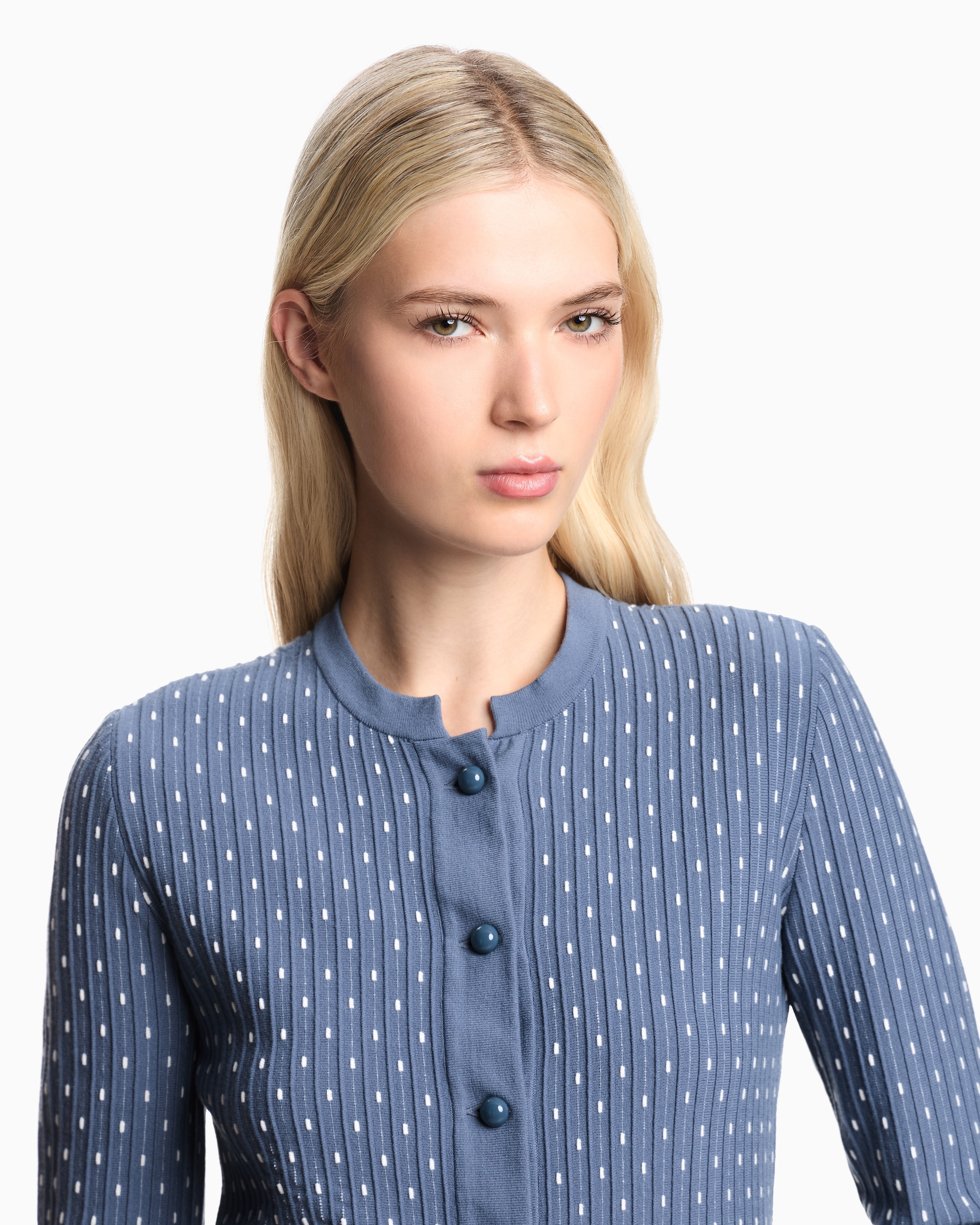 Emporio Armani Polka-dot viscose-jacquard plain-knit cardigan