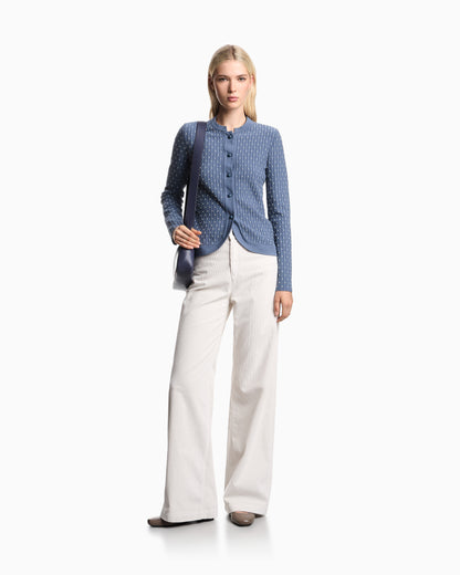 Emporio Armani Polka-dot viscose-jacquard plain-knit cardigan