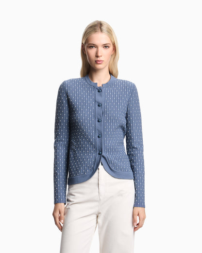 Emporio Armani Polka-dot viscose-jacquard plain-knit cardigan