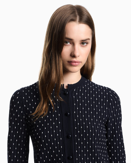 Emporio Armani Polka-dot viscose-jacquard plain-knit cardigan