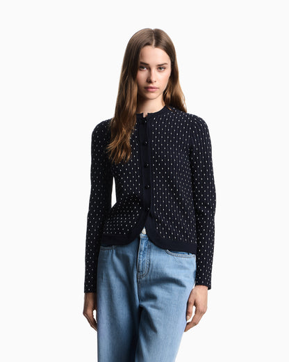 Emporio Armani Polka-dot viscose-jacquard plain-knit cardigan