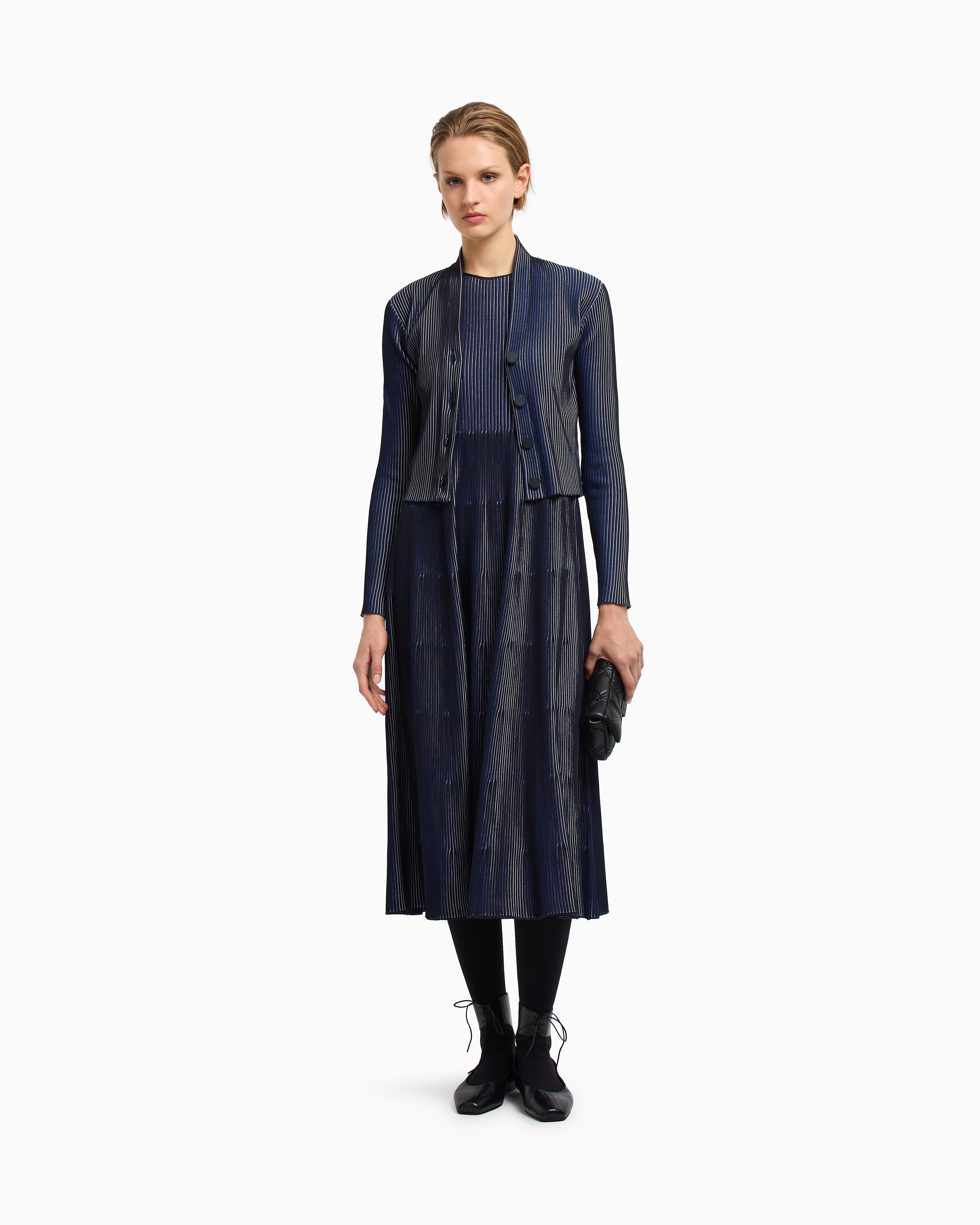 Emporio Armani Sleeveless dress in knit front and back plated effect